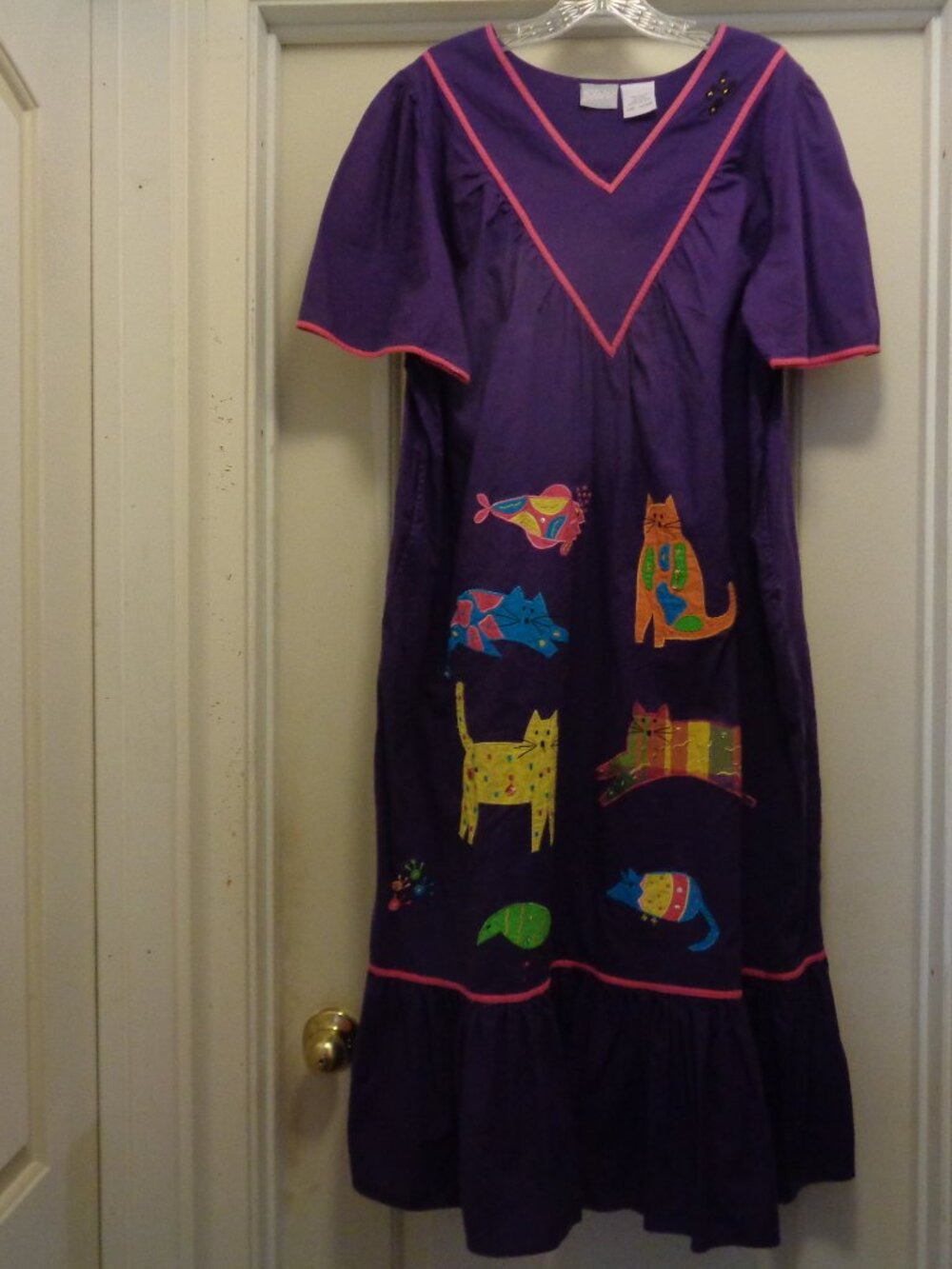 CATS & FISH PURPLE W COLOR FULL TIERED COTTONY DRESS BY BLAIR L
